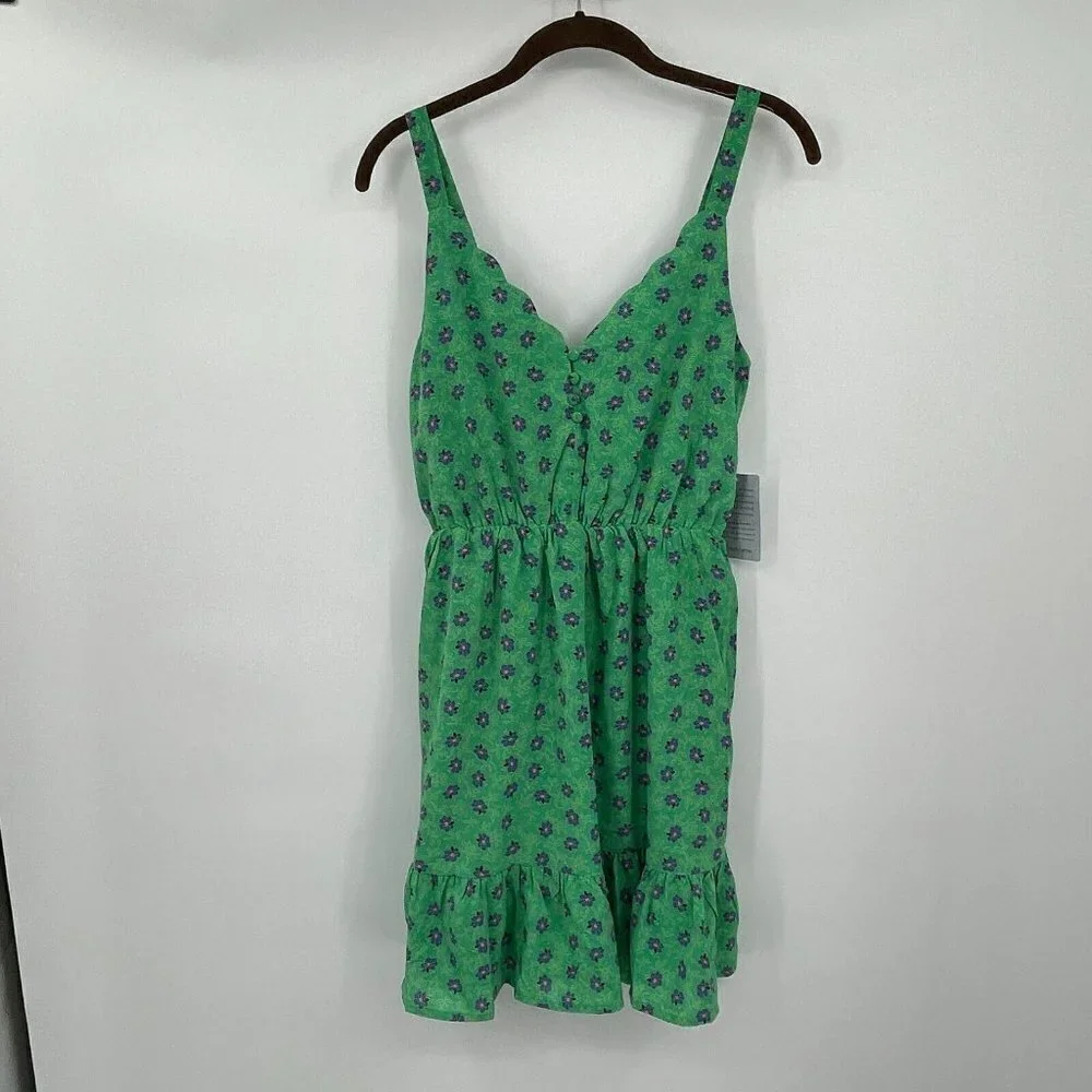 Melloday Womens Dress S Green Multi Floral V Neck Sleeveless Lined Sundress New